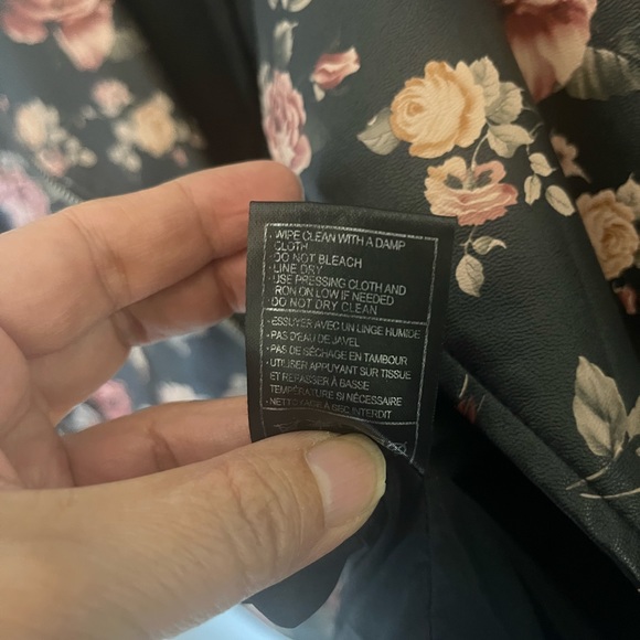 BB Dakota Black Pink Floral Rose Soft Leather Moto Jacket - Picture 5 of 13